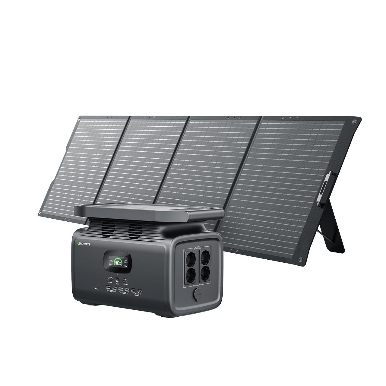 GROWATT Panel solar portátil de 100 W, paneles solares plegables con  soportes ajustables, conector universal, impermeable IP67 para estación de